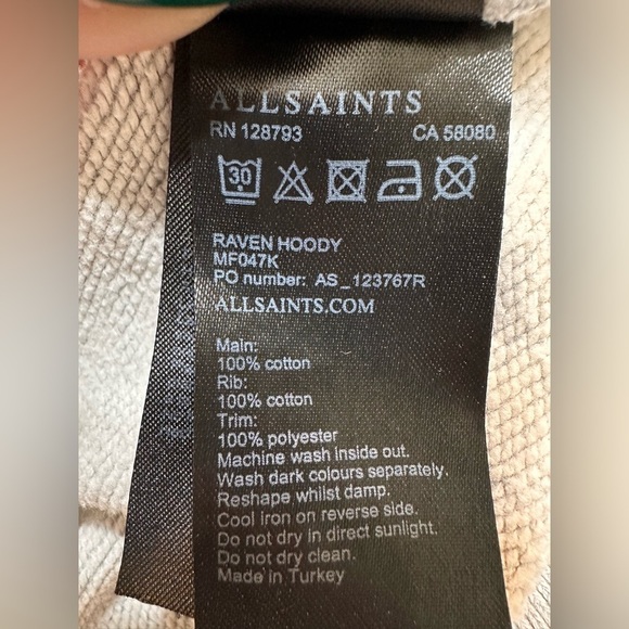 All Saints Raven Gray Zip Up Ramskull Hoodie - Picture 8 of 11